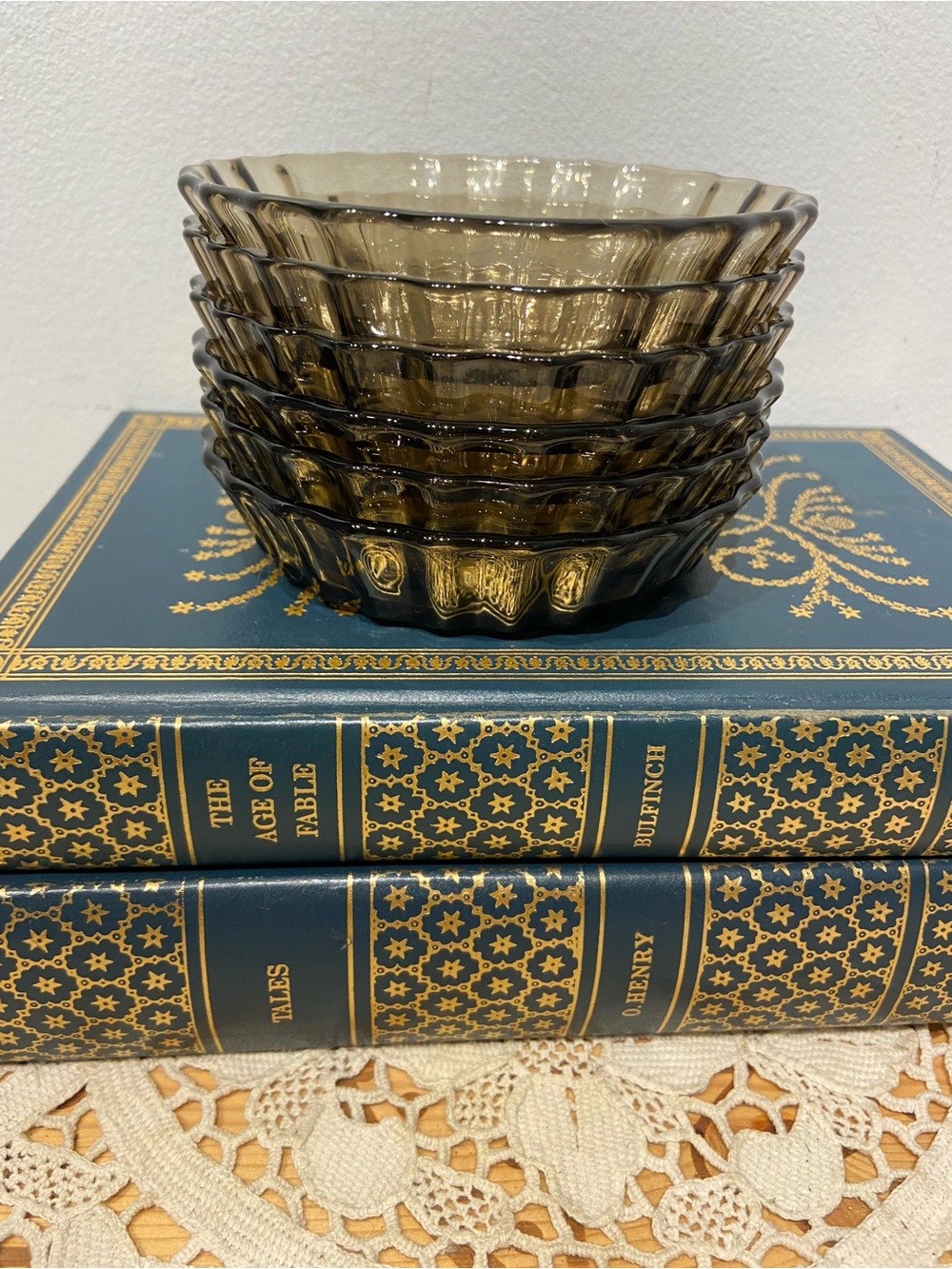 Set of 6 France Arcopal Smoky Glass Fluted Tart Quiche Dishes
